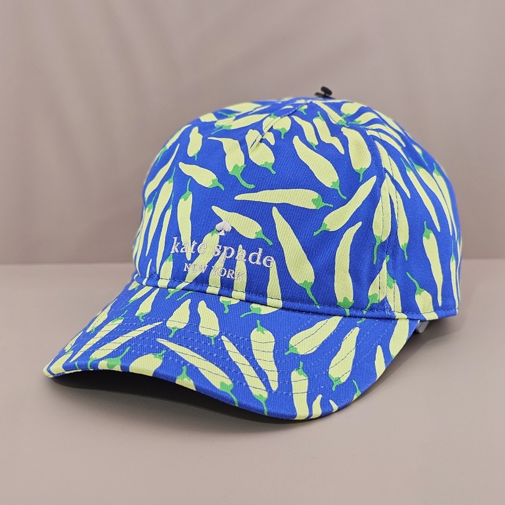 Kate Spade Hat Baseball Cap Blue Multi Peppers Twill Preppy Vacation Colorful - Picture 2 of 4